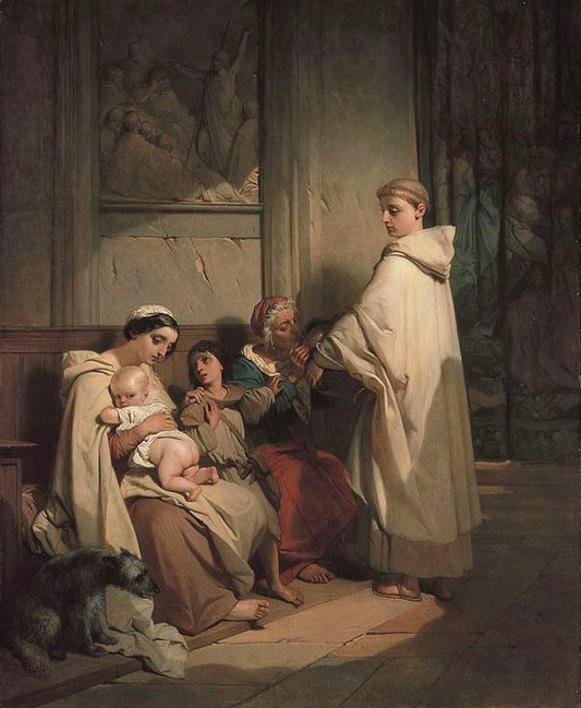 A Monk Feeding the Needy, vintage artwork by Louis Gallait, A3 (16x12") Poster Print