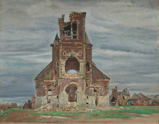 The Church at Bourlon, vintage artwork by Sir William Rothenstein, 12x8" (A4) Poster