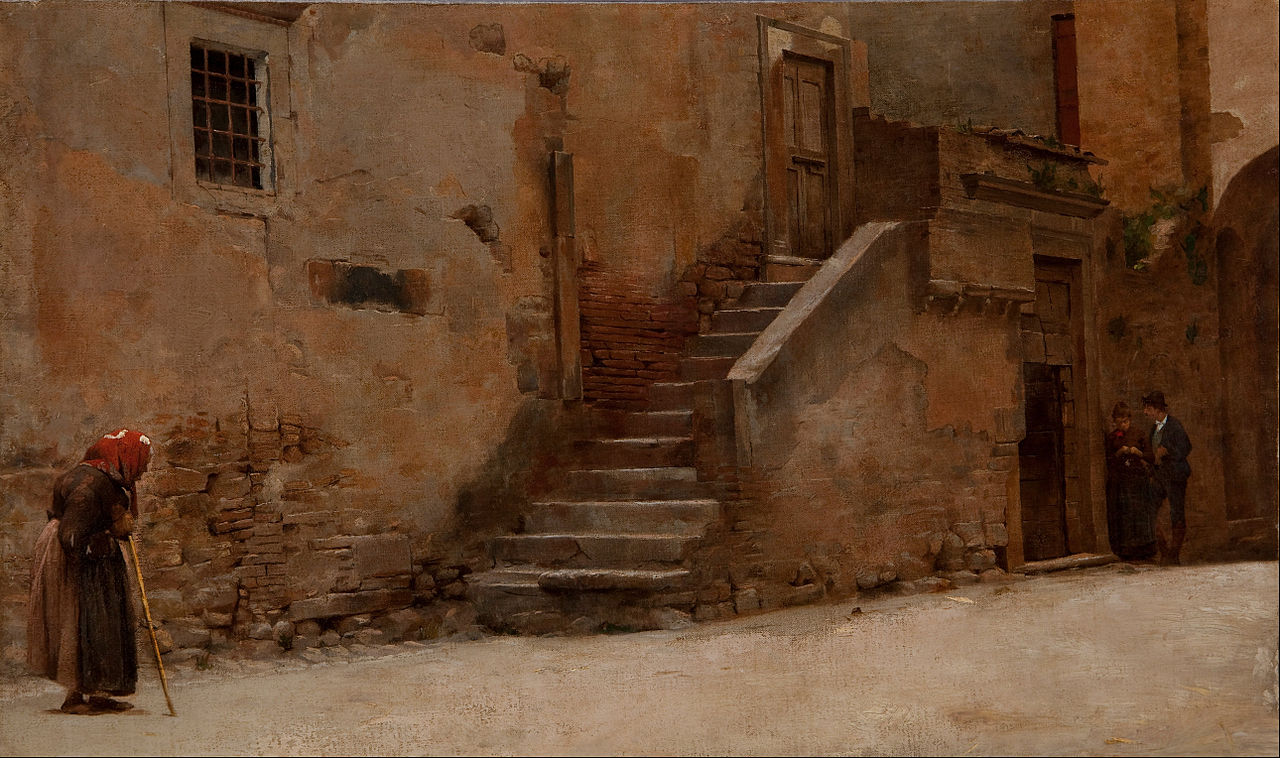 Street in Italy, vintage artwork by Belmiro Barbosa de Almeida, 12x8" (A4) Poster
