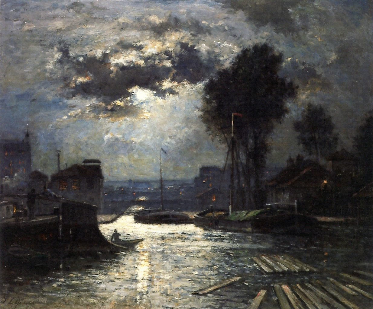The Canal Saint-Denis, View from the Metz dock, Paris, vintage artwork by Stanislas Lepine, 12x8" (A4) Poster