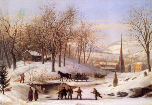 Snow Scene at Utica, vintage artwork by John Carlin, A3 (16x12") Poster Print