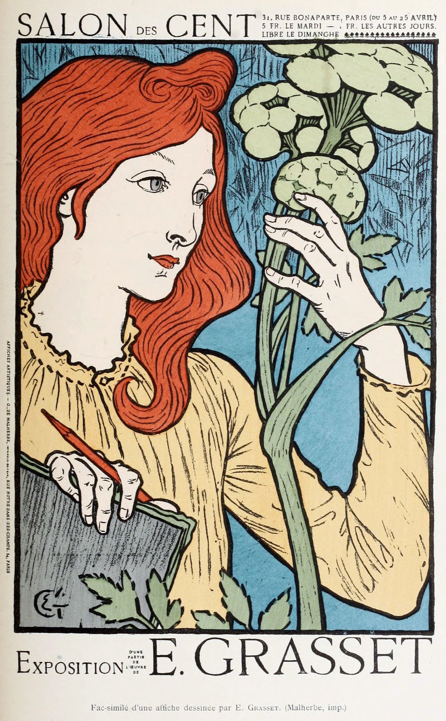 Salon des Cent, vintage artwork by Eugène Grasset, 12x8" (A4) Poster