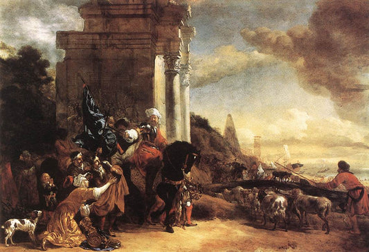 Departure of an Oriental Entourage, vintage artwork by Jan Baptist Weenix, 12x8" (A4) Poster