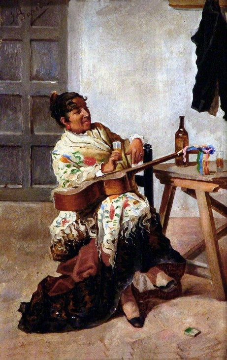 Mujer Con Guitarra by Jose Garcia y Ramos,A3(16x12")Poster