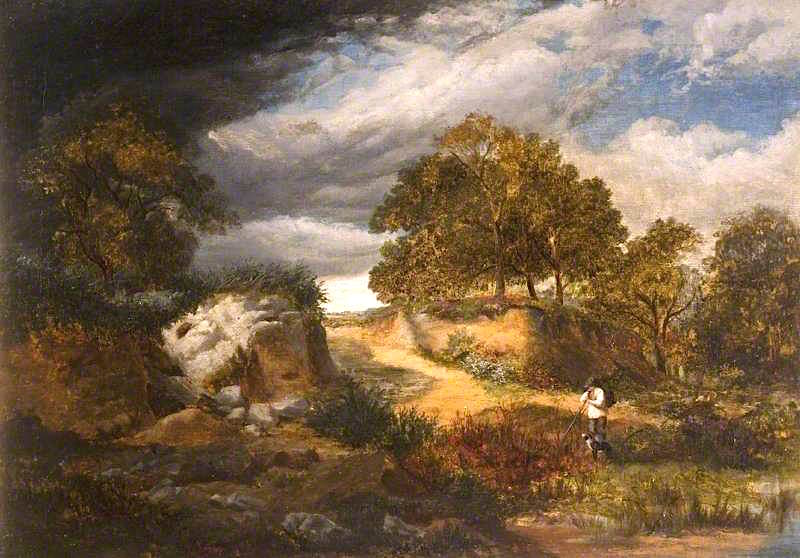 Landscape with Figure and Dog, vintage artwork by George Vicat Cole, 12x8" (A4) Poster