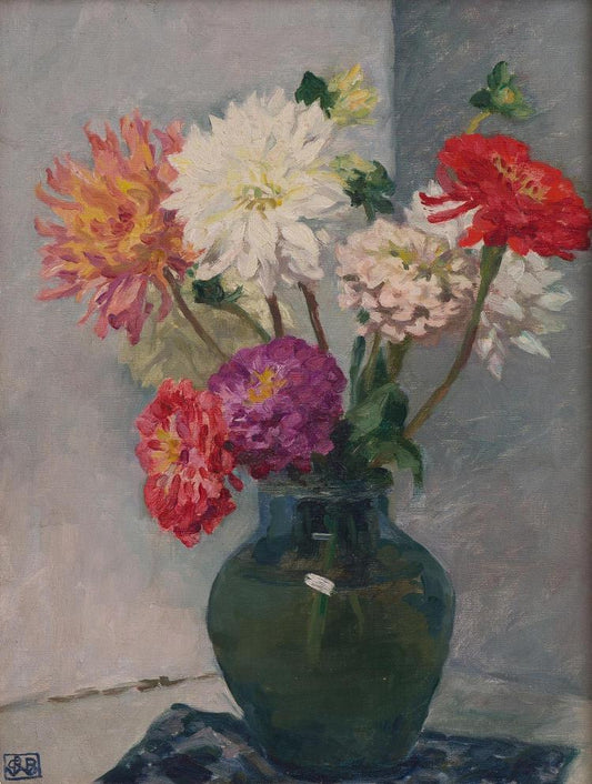 A Vase of Dahlias, vintage artwork by Rupert Bunny, 12x8" (A4) Poster