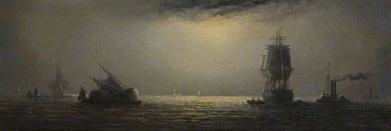 Seascape at Night, vintage artwork by William Adolphus Knell, A3 (16x12") Poster Print