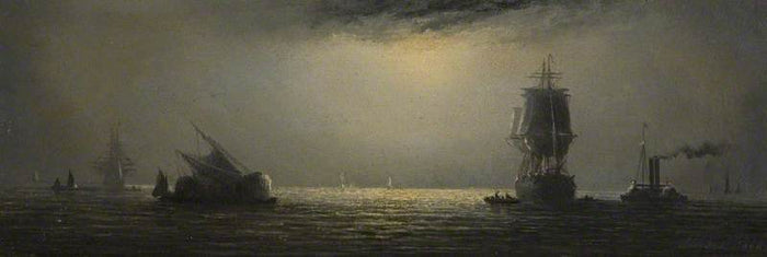Seascape at Night, vintage artwork by William Adolphus Knell, A3 (16x12