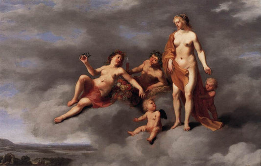 Venus, Ceres and Bacchus, vintage artwork by Cornelis van Poelenburgh, 12x8" (A4) Poster