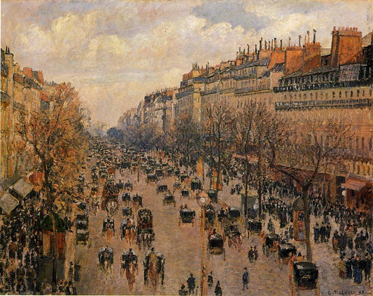Boulevard Montmartre: Afternoon, Sunlight, vintage artwork by Camille Pissarro, 12x8" (A4) Poster