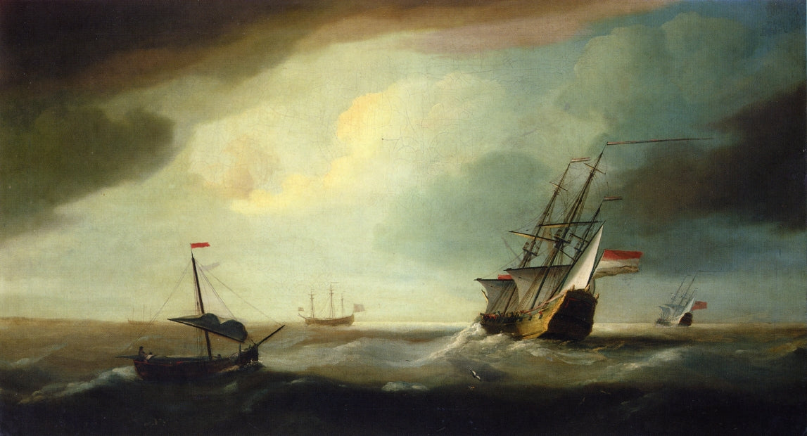 English and Dutch Men of War in a Swell, vintage artwork by Thomas Allen, 12x8" (A4) Poster