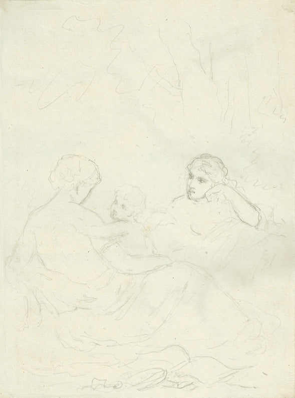 Jeunes-femmes et enfant, vintage artwork by Tony Johannot, A3 (16x12") Poster Print