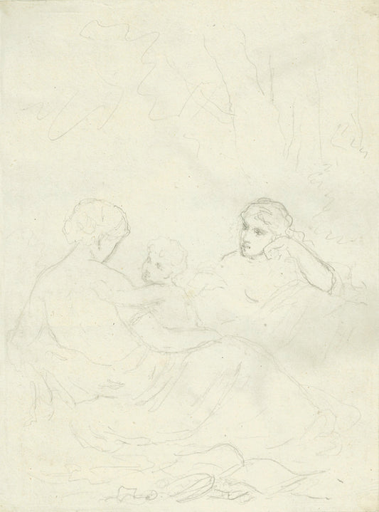 Jeunes-femmes et enfant, vintage artwork by Tony Johannot, A3 (16x12") Poster Print