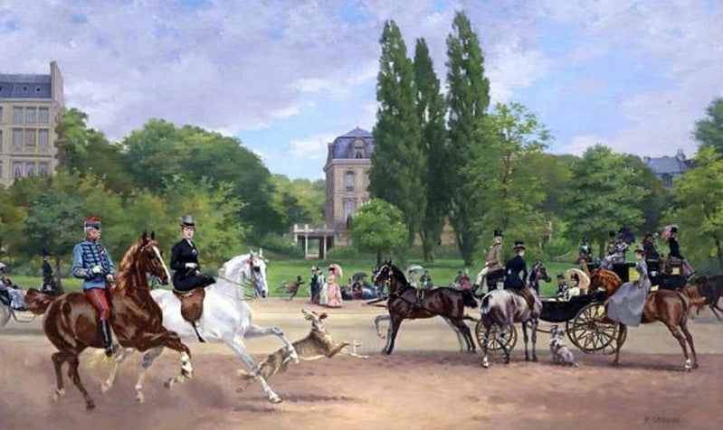 An Afternoon on l'allee du bois in Paris, vintage artwork by Pierre Gavarni, 12x8" (A4) Poster
