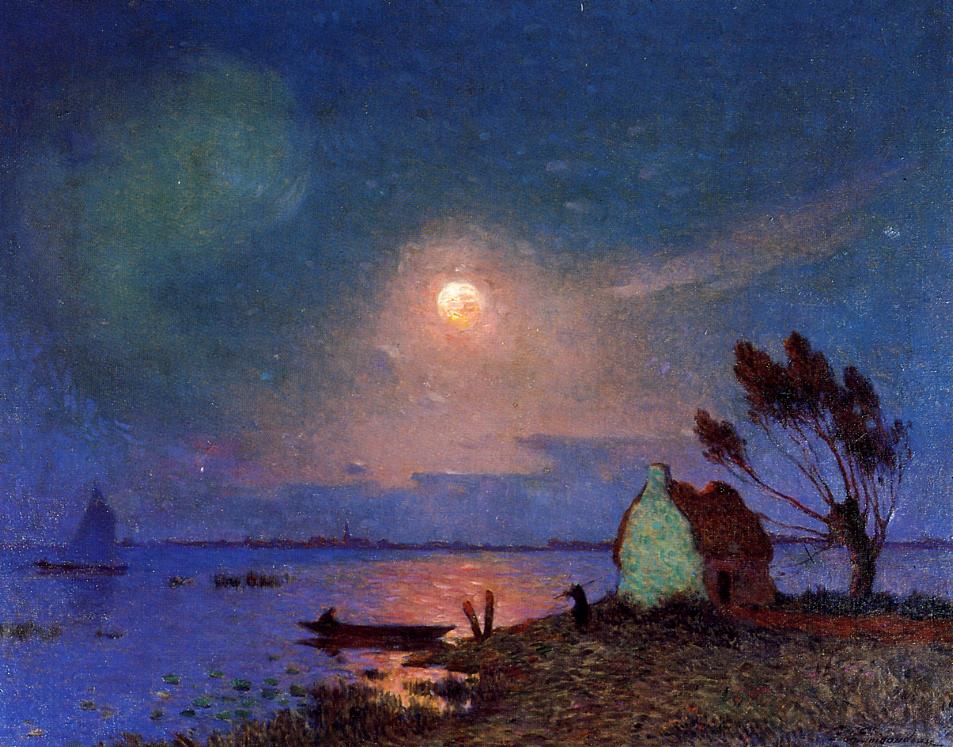 Pont-Aven in the Moonlight, vintage artwork by Ferdinand du Puigaudeau, 12x8" (A4) Poster