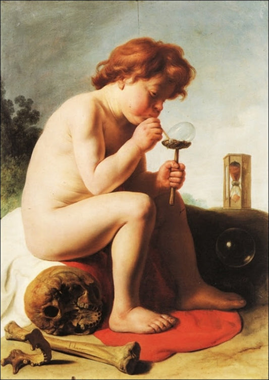 Child Making Soap Bubbles, vintage artwork by Jan Lievens, 12x8" (A4) Poster