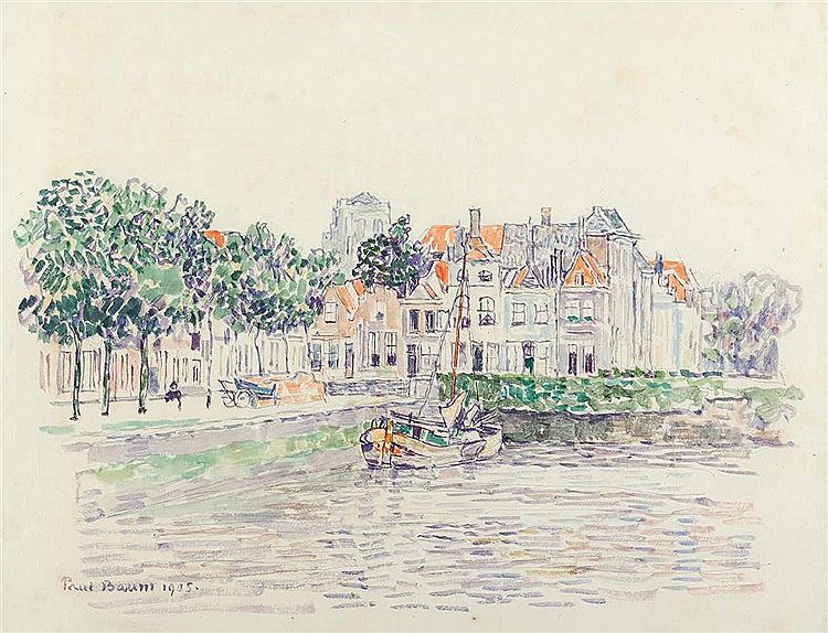 House by  Canal in Holland, vintage artwork by Paul Baum, 12x8" (A4) Poster