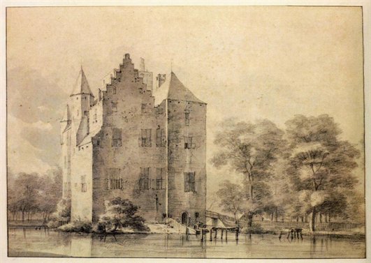 Ridderhofstad Den Ham, vintage artwork by Roelant Roghman, 12x8" (A4) Poster