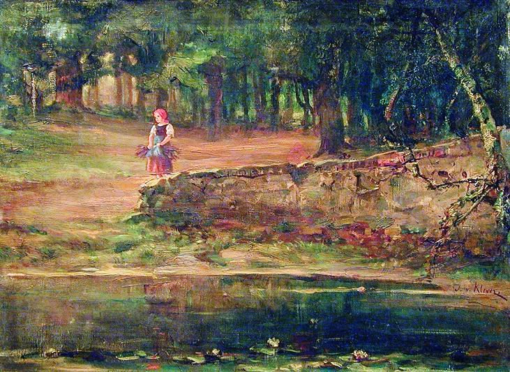 Girl in the Oak Forest, vintage artwork by Julius Klever, 12x8" (A4) Poster