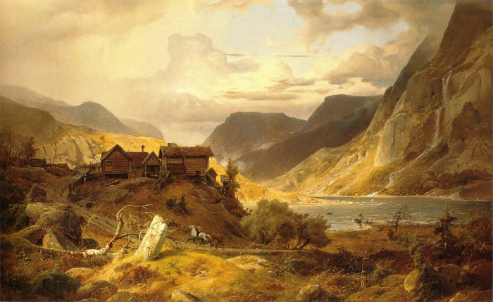 Landscape in the Norwegian Mountains, vintage artwork by Andreas Achenbach, A3 (16x12