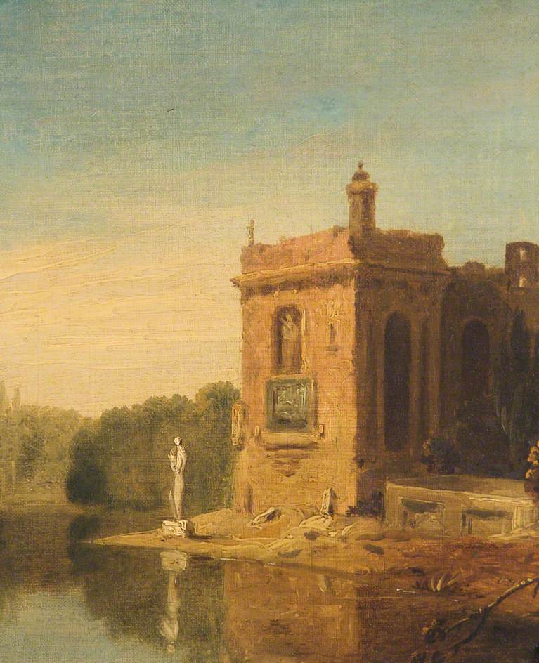Lake with a Pavilion and Statue, vintage artwork by Richard Wilson, R. A., 12x8" (A4) Poster