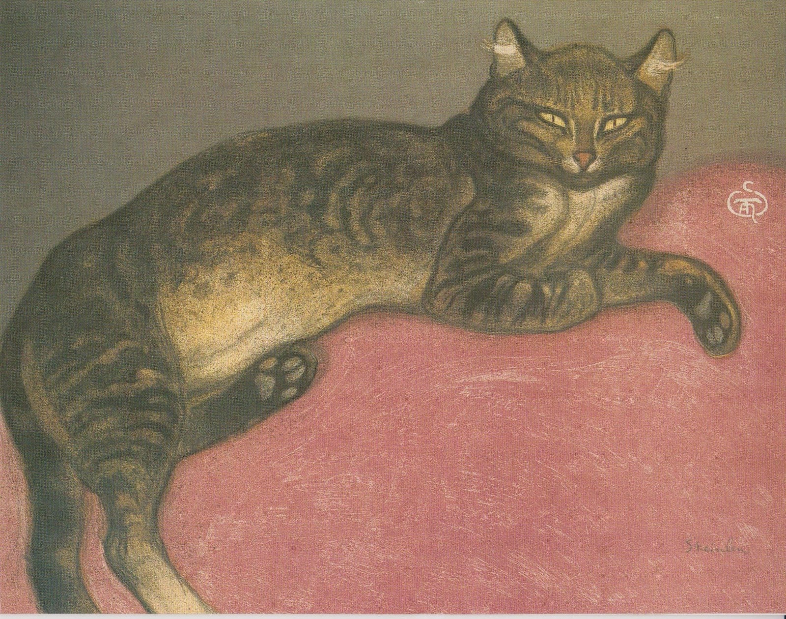 Winter: Cat on a Cushion, vintage artwork by Theophile-Alexandre Steinlen, 12x8" (A4) Poster
