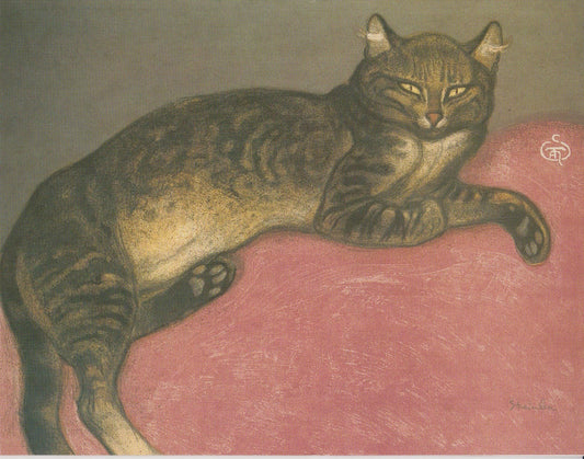 Winter: Cat on a Cushion, vintage artwork by Theophile-Alexandre Steinlen, 12x8" (A4) Poster