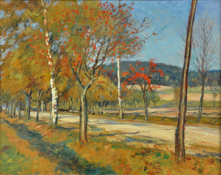 A Road with Rowan Tree near Village Chlum, vintage artwork by František Kaván, 12x8" (A4) Poster