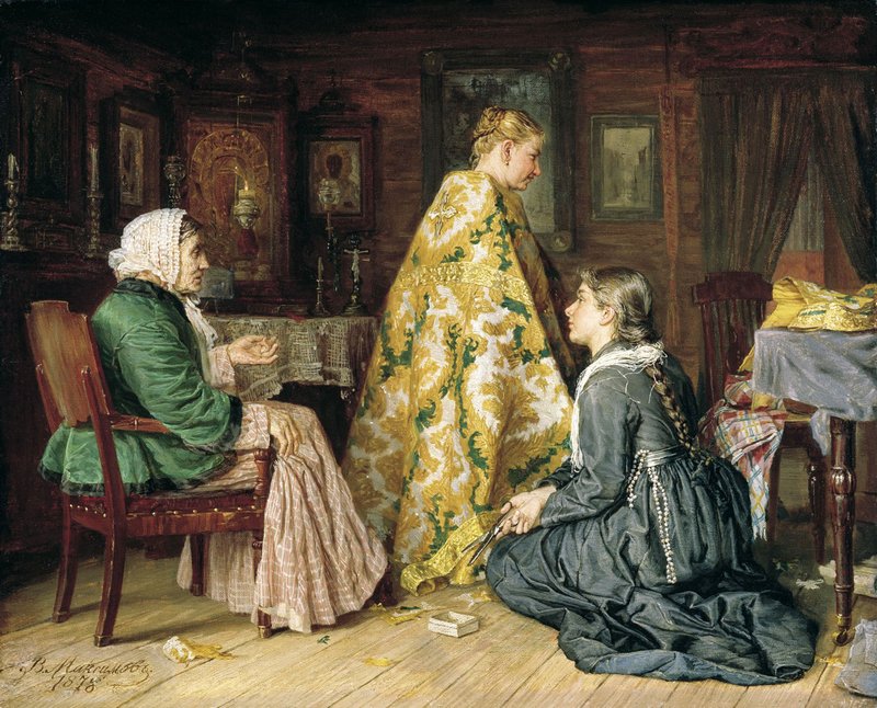 Trying on the Vestments, vintage artwork by Vasily Maximov, 12x8" (A4) Poster