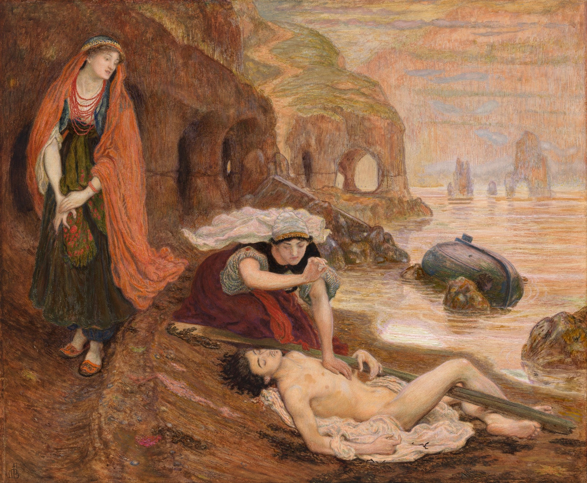 The Finding of Don Juan by  Haidee, vintage artwork by Ford Madox Brown, A3 (16x12") Poster Print