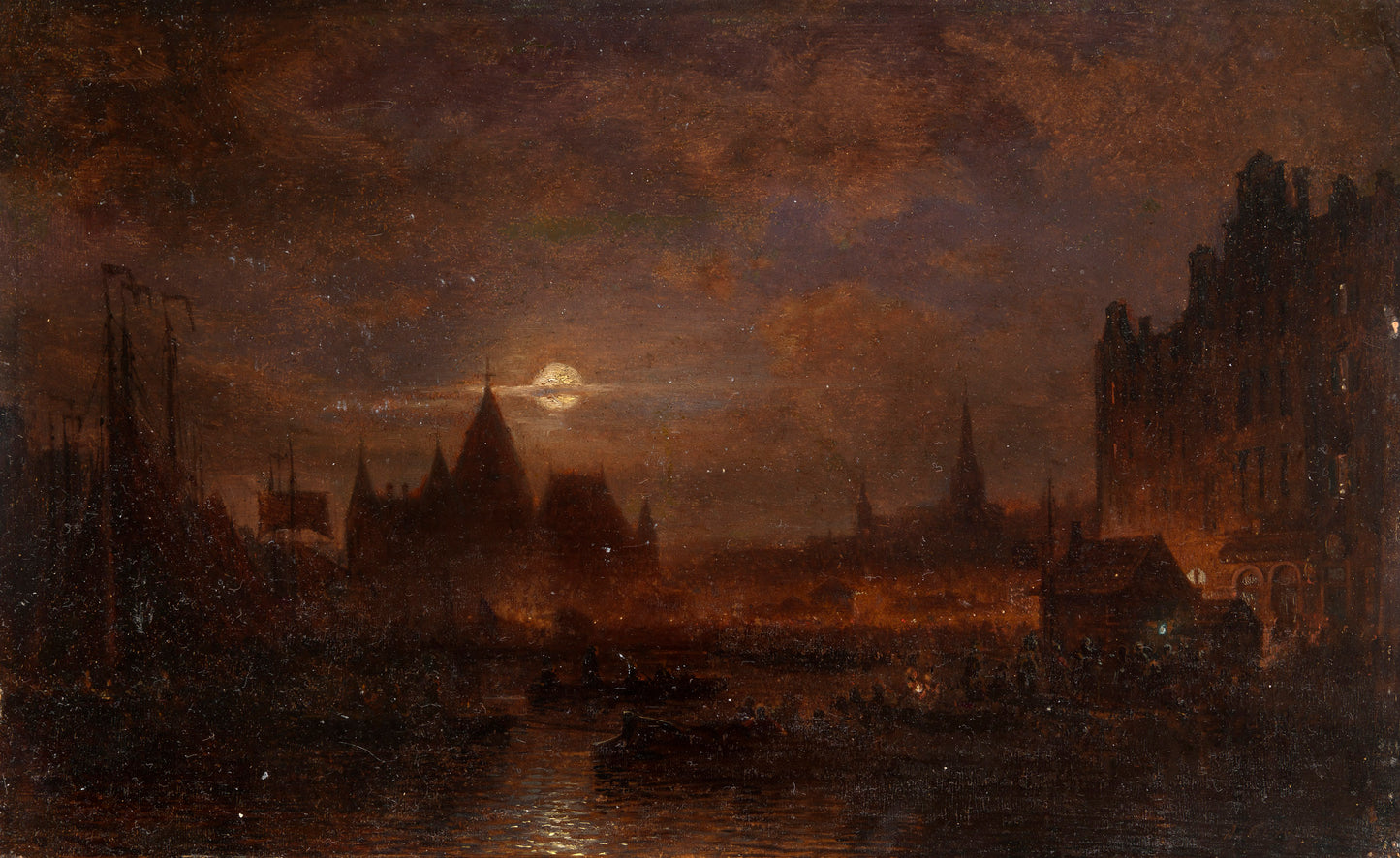 Amsterdam by  Night, vintage artwork by Alexei Bogoliubov, 12x8" (A4) Poster