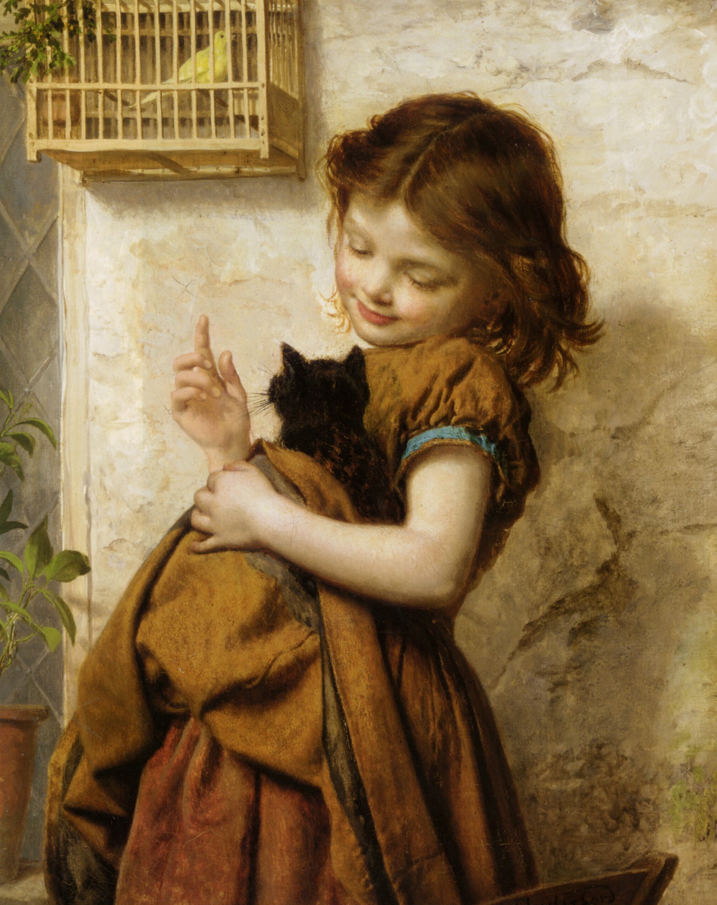Her Favorite Pets, vintage artwork by Sophie Gengembre Anderson, 12x8" (A4) Poster