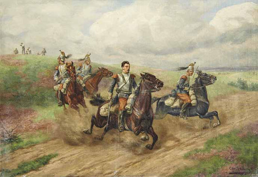 A Cavalry Attack, vintage artwork by Christian Sell, 12x8" (A4) Poster