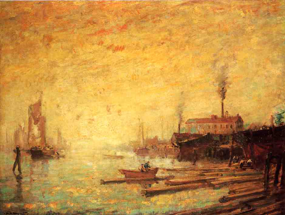 Harbor at Sunset, Moank, Connecticut, vintage artwork by Henry Ward Ranger, 12x8" (A4) Poster