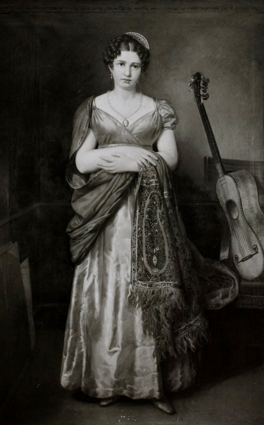 Portrait de Sylvia de la Rue, vintage artwork by Joseph-Denis Odevaere, 12x8" (A4) Poster