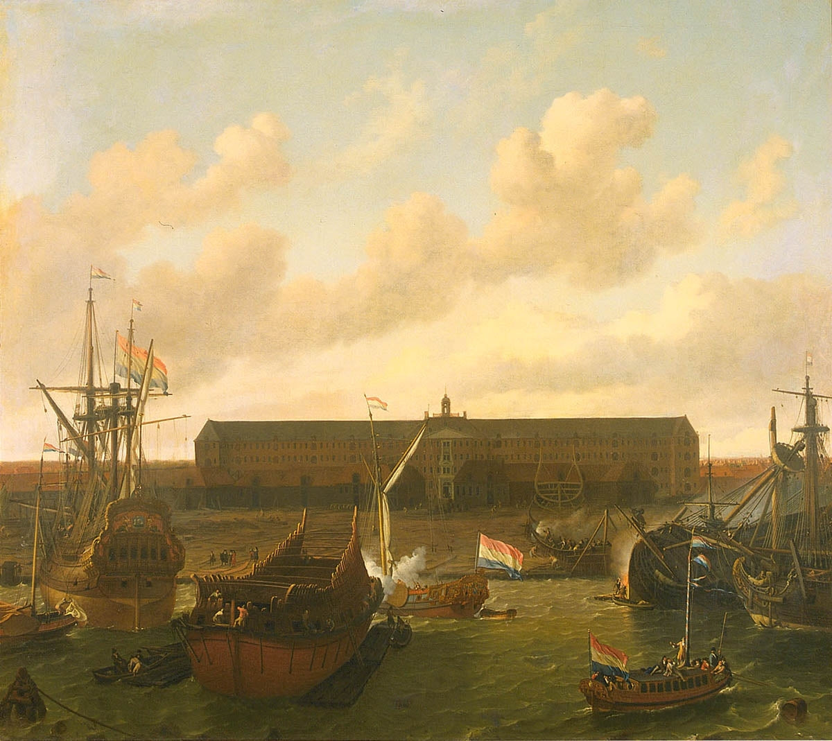 The Dock of the Dutch East India Company at Amsterdam, vintage artwork by Ludolf Backhuysen, 12x8" (A4) Poster