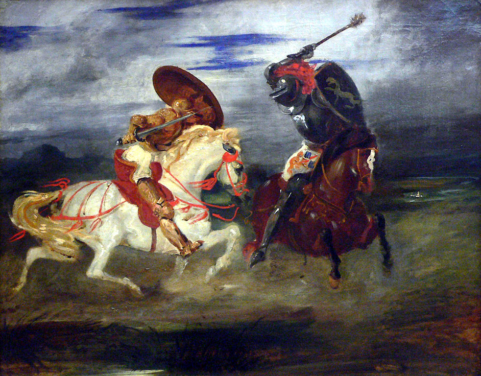 Combat de chevaliers dans la campagne (Combat of Cavaliers), vintage artwork by Eugène Delacroix, A3 (16x12") Poster Print