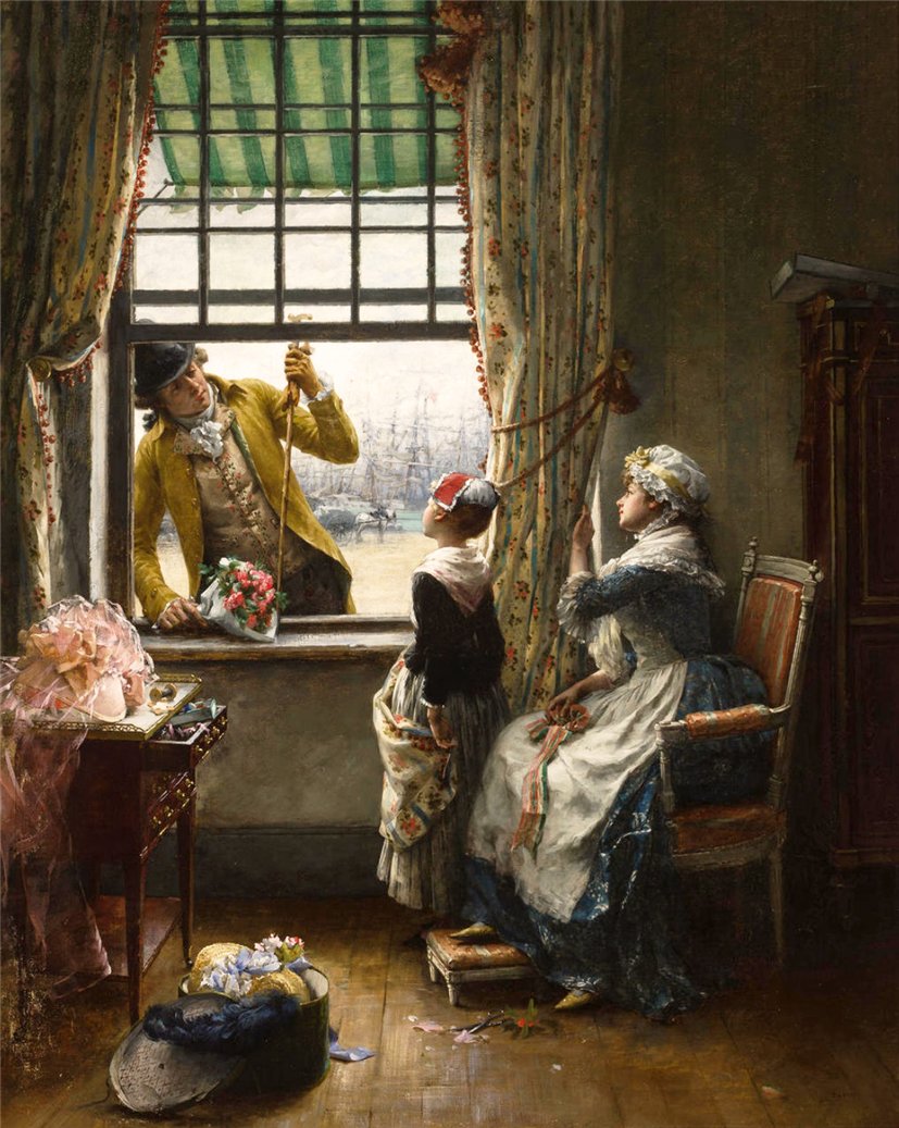 The flirtation, vintage artwork by Pierre Outin, 12x8" (A4) Poster
