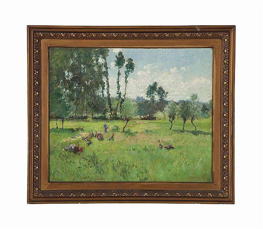 Woman in Fields with Turkeys by Frank Alfred Bicknell,A3(16x12")Poster