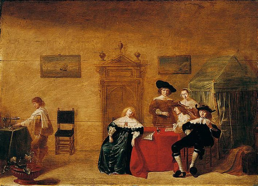 An Interior with an Elegant Company, vintage artwork by Jan Olis, 12x8" (A4) Poster