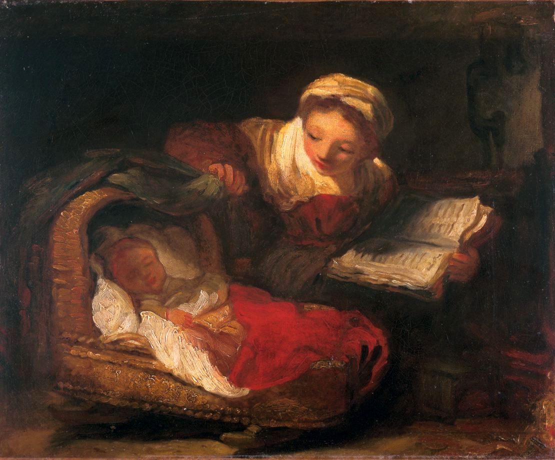 The Good Mother, vintage artwork by Jean-Honore Fragonard, 12x8" (A4) Poster