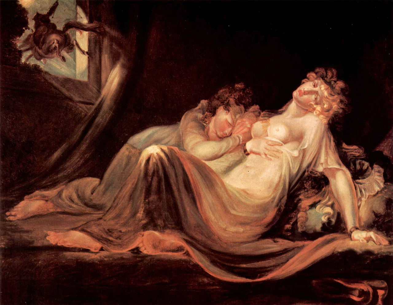 The Incubus Leaving Two Sleeping Women, vintage artwork by Johann Heinrich Füseli, 12x8" (A4) Poster