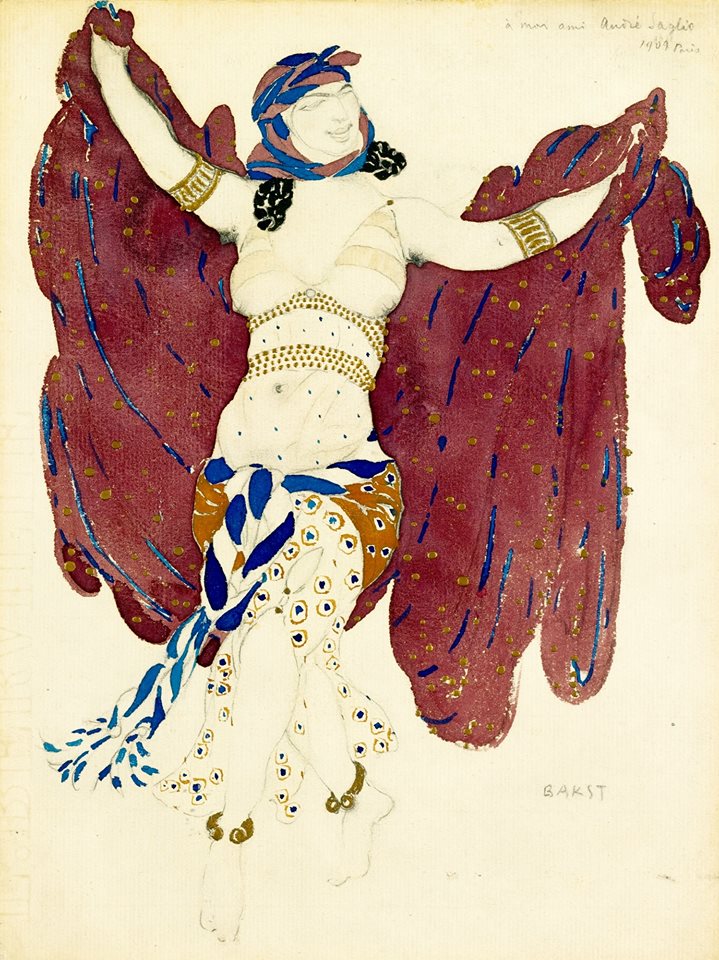 Costume design for a Syrian dancer in Cleopatra, vintage artwork by Leon Bakst, 12x8" (A4) Poster