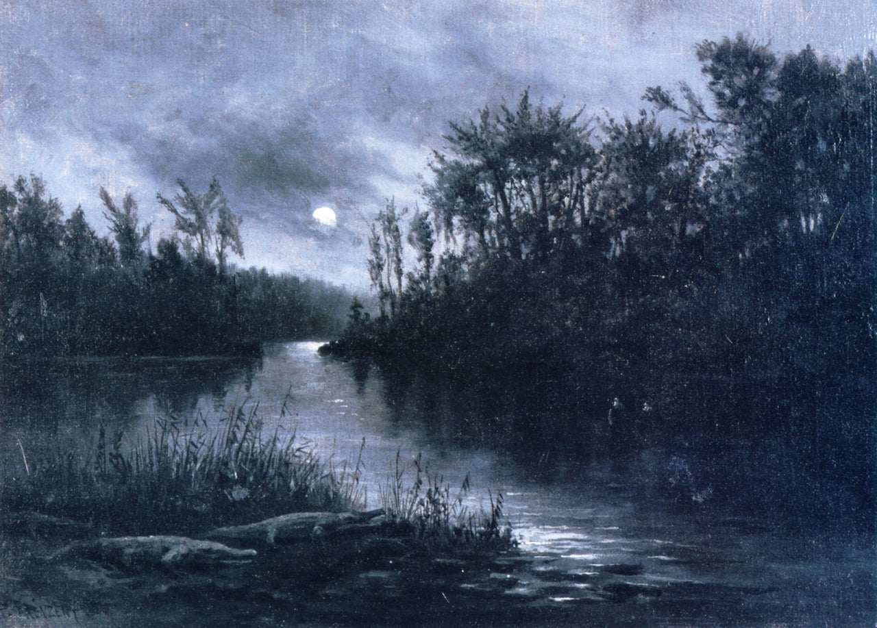 Moonlight on the Everglades, vintage artwork by Paul Frenzeny, 12x8" (A4) Poster