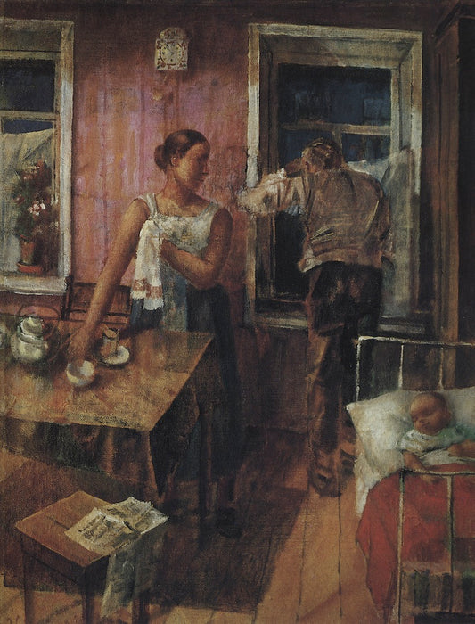 Alarm, vintage artwork by Kuzma Petrov-Vodkin, 12x8" (A4) Poster