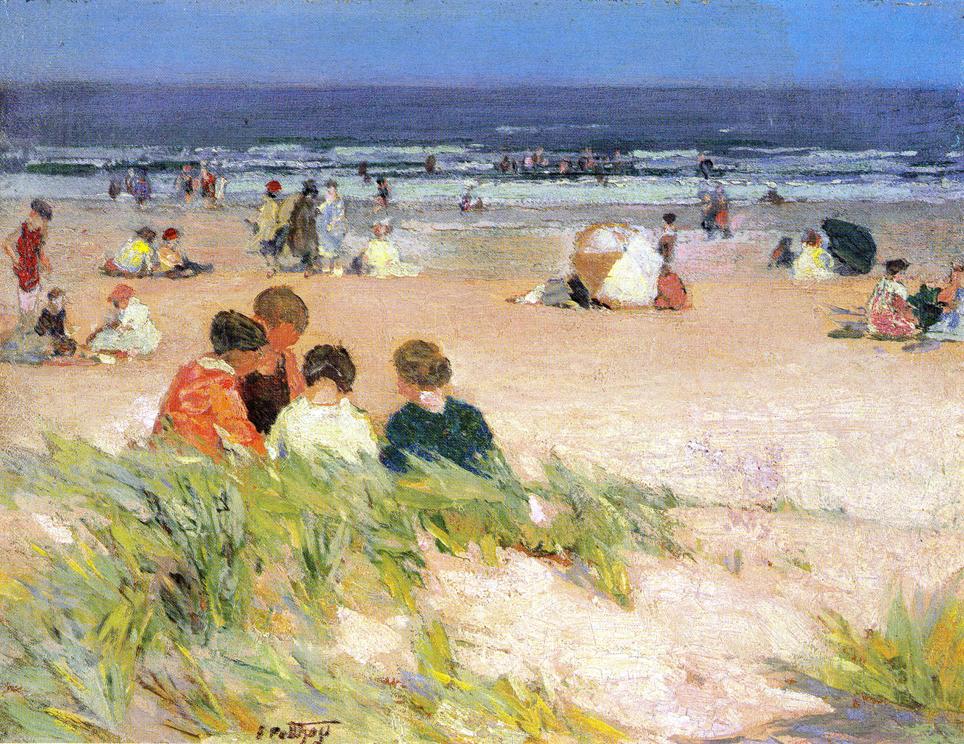 by  the Shore, vintage artwork by Edward Henry Potthast, 12x8" (A4) Poster