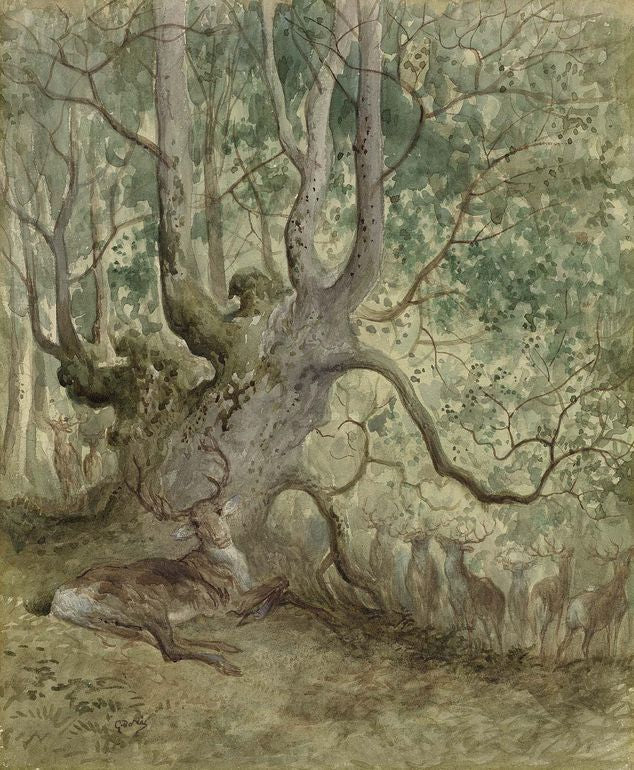 The Sick Stag, vintage artwork by Gustave Dore, 12x8" (A4) Poster