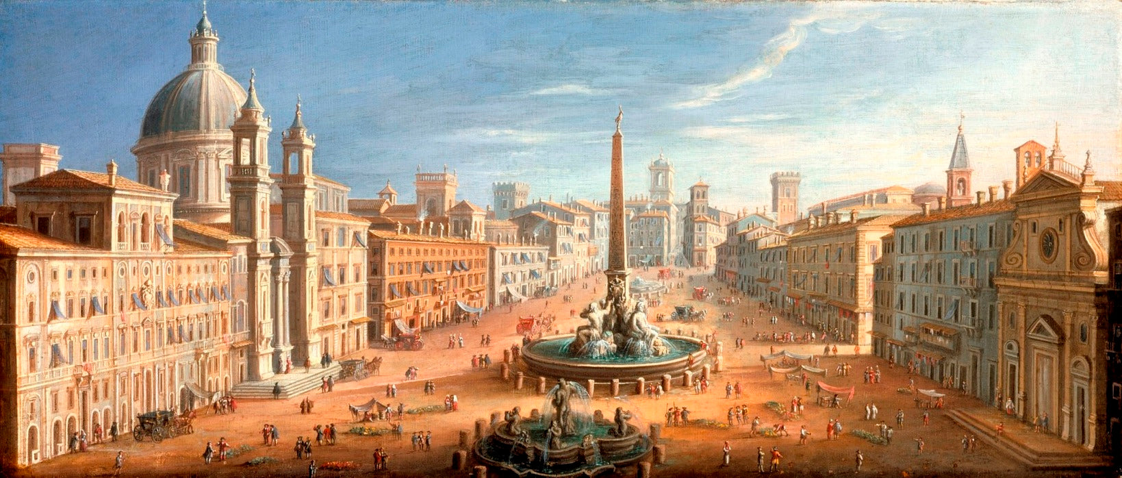 View of the Piazza Navona, Rome, vintage artwork by Hendrik Frans van Lint, 12x8" (A4) Poster
