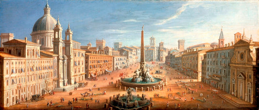View of the Piazza Navona, Rome, vintage artwork by Hendrik Frans van Lint, 12x8" (A4) Poster