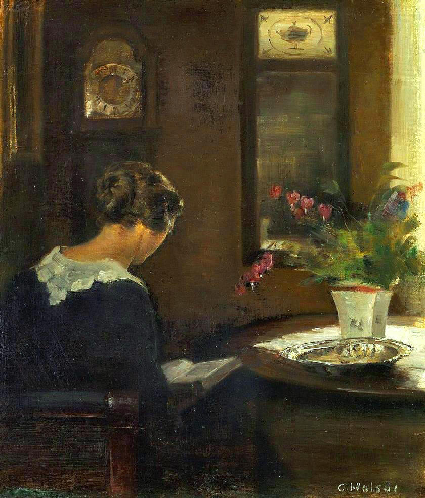 ith Artist's Wife Reading at a Table by Carl Vilhelm Holsoe,A3(16x12")Poster